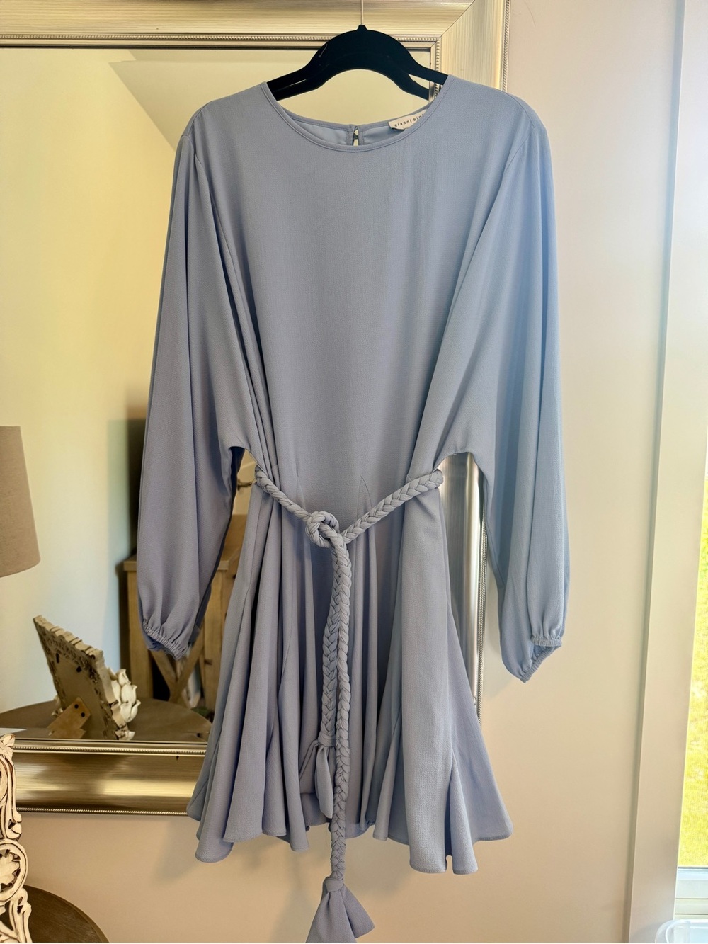 Gianni Bini Light Blue Long-Sleeve Mini Dress with Braided Belt